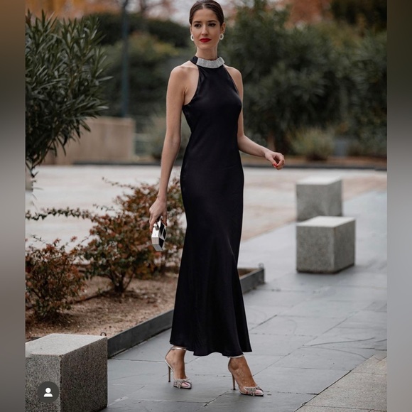 ZARA BLOGGERS FAV SLIP DRESS WITH BEADED COLLAR - Picture 4 of 10